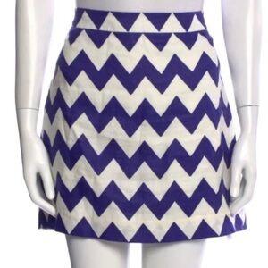 Kate Spade 100% Linen Robbie Skirt Chevron Blue White Mini Skirt